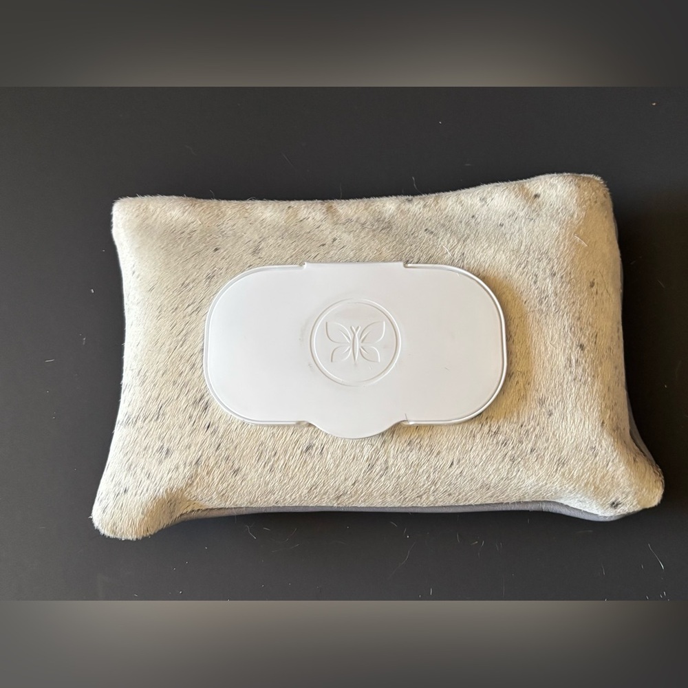 Gray & White Cowhide & Leather Baby Wipes Case for The Honest Company Wipes.
